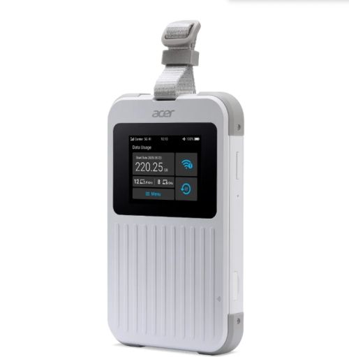 Аксесоар Acer Wi-Fi 5G Mobile Hotspot with Nano SIM (4FF), eSIM with up to 10 profiles, up to 20 connected devices using 6GHz, battery  8000mAh up to 28 hours high definition video streaming, 2.4'' Touchscreen with NFC, IP68 and MIL-STD-810