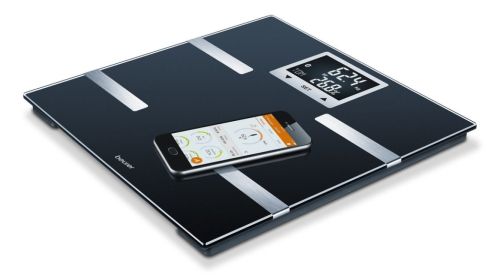 Везна Beurer BF 720 BT diagnostic bathroom scale in black, Weight, body fat, body water, muscle percentage, bone mass, AMR/BMR calorie display; BMI calculation; Black LCD display; white illumination with display of user's initials; Bluetooth; 180 kg / 100