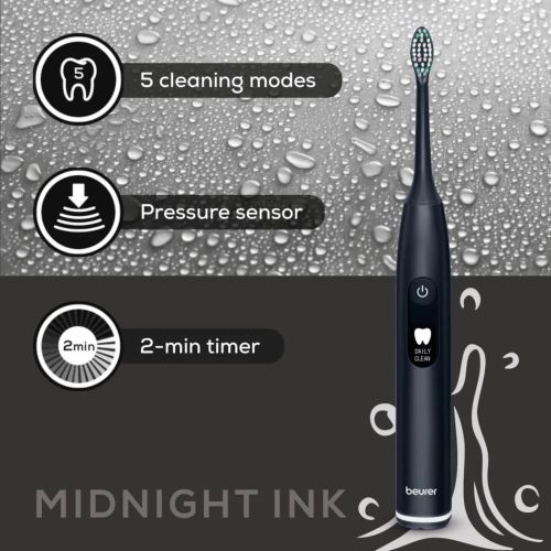 Електрическа четка за зъби Beurer SC 50 midnight ink, Electric Sonic Toothbrush, up to 80,000 mov/min, 5 cleaning programs: Clean, Sensitive, Polish, Gum Care, Whiten, Pressure sensor , 2-min. timer, Incl. 2 toothbrush heads and magnetic charging plate, 2