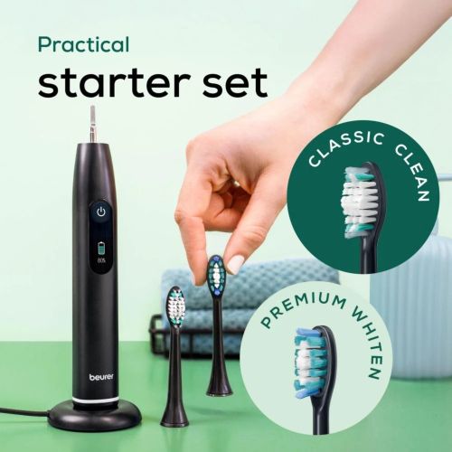 Електрическа четка за зъби Beurer SC 50 midnight ink, Electric Sonic Toothbrush, up to 80,000 mov/min, 5 cleaning programs: Clean, Sensitive, Polish, Gum Care, Whiten, Pressure sensor , 2-min. timer, Incl. 2 toothbrush heads and magnetic charging plate, 2