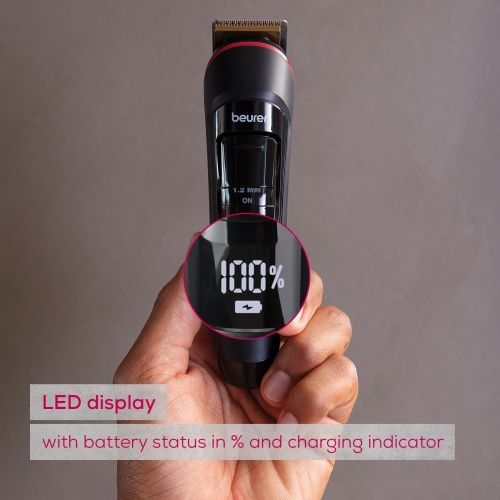 Машинка за подстригване Beurer MN4X beard styler, 2 Attachments, slim titanium contour blade, Battery and mains operation, LED display, 10 cutting lengths, 2 comb attachments with length adjustment: 3-7 and 8-12 mm,Water-resistant