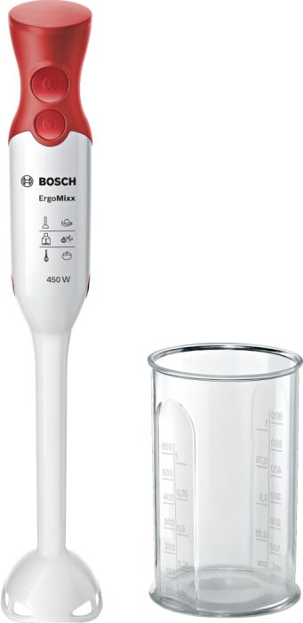 Пасатор Bosch MSM64010, Blender, ErgoMixx, 450 W, Included transparent jug, White, red
