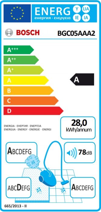 Прахосмукачка Bosch BGC05AAA2, Vacuum Cleaner, 700 W, Bagless type, 1.5 L, 78 dB(A), Energy efficiency class A, chili red/black